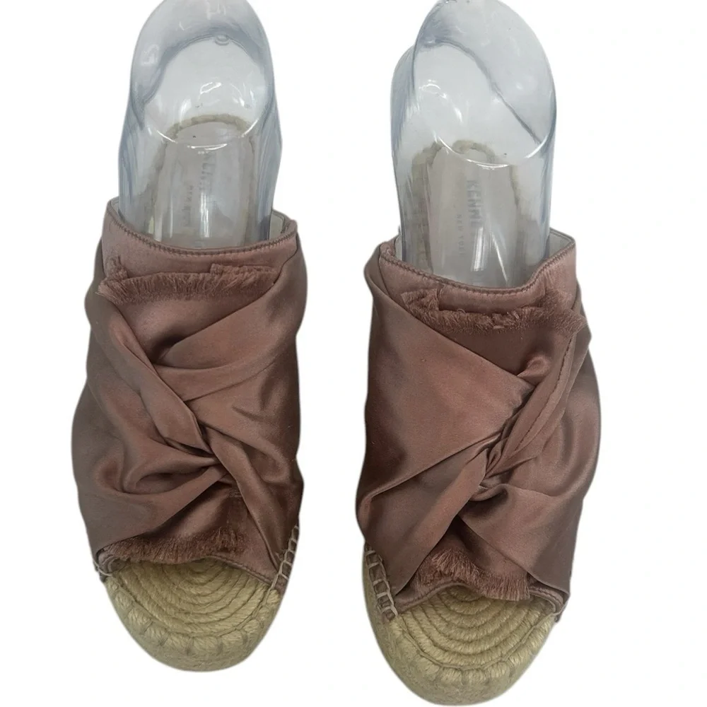 Kenneth Cole Odele 2 Satin Blush Fringe Braided Espadrille Wedge Sandals SZ 7.5